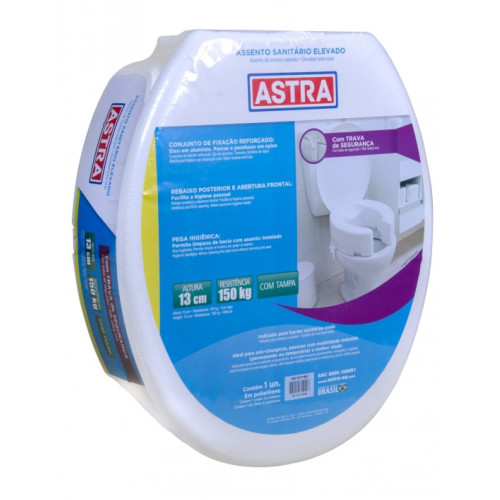 Assento Sanitário Elevado com Tampa e Trava 13cm Astra