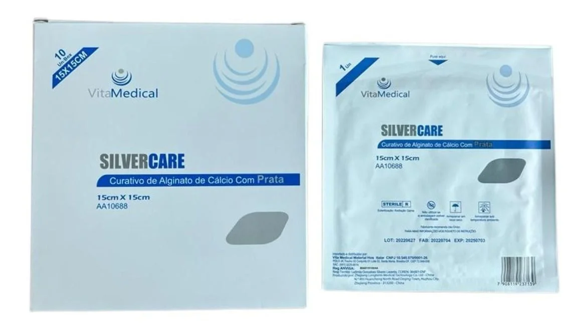 Curativo alginato e cálcio com Prata 15x15cm