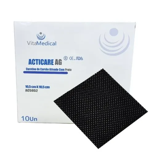 Curativo De Carvão Ativado C/prata Acticare Ag 10x10cm C/10