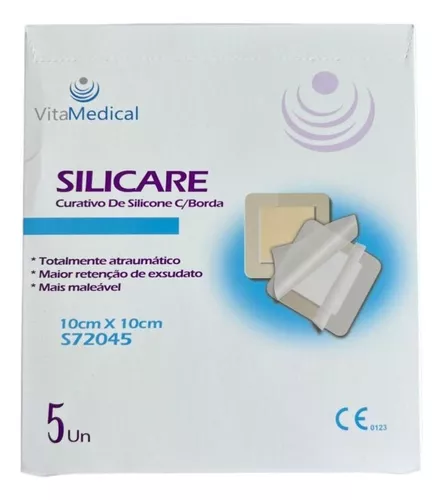 Curativo De Silicone C/ Borda 10x10cm Cx C/05 Unidades