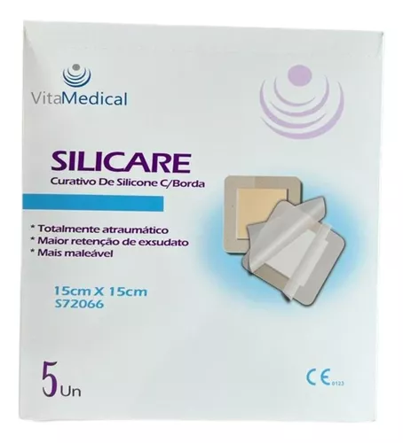 Curativo De Silicone Com Borda 15x15cm Cx C/ 5 Unidades