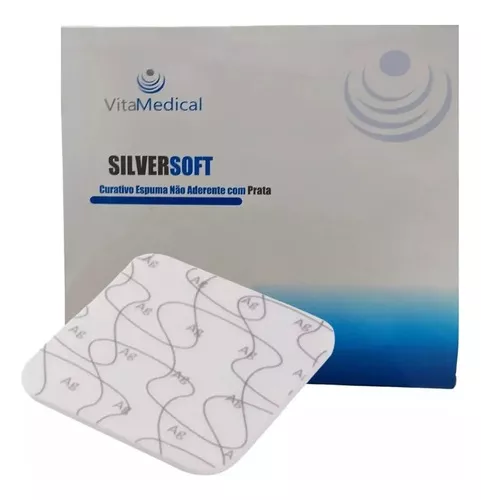 Curativo Espuma C/ Prata Silversoft 10x10cm 5 Un Vitamedical