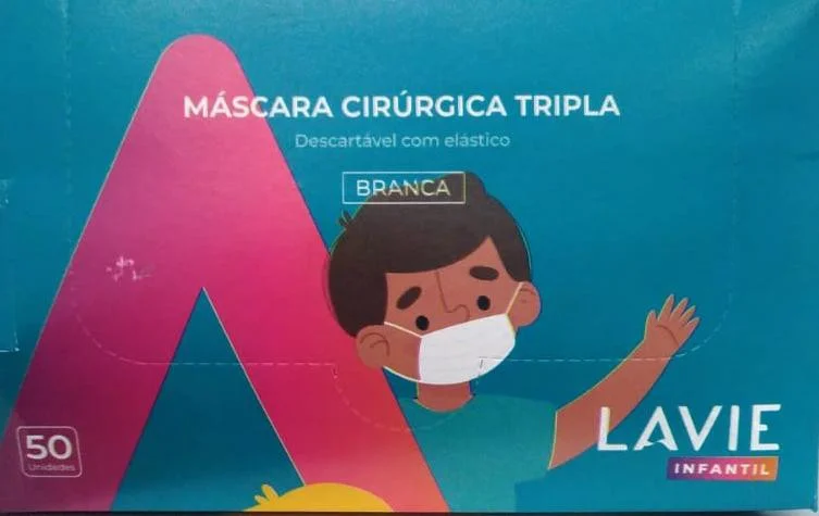 Mascara Cirúrgica Tripla Infantil Branca 50 Unidades Lavie
