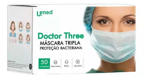 Máscara Descartavél Tripla Com 50 Unidades Doctor Three Umed